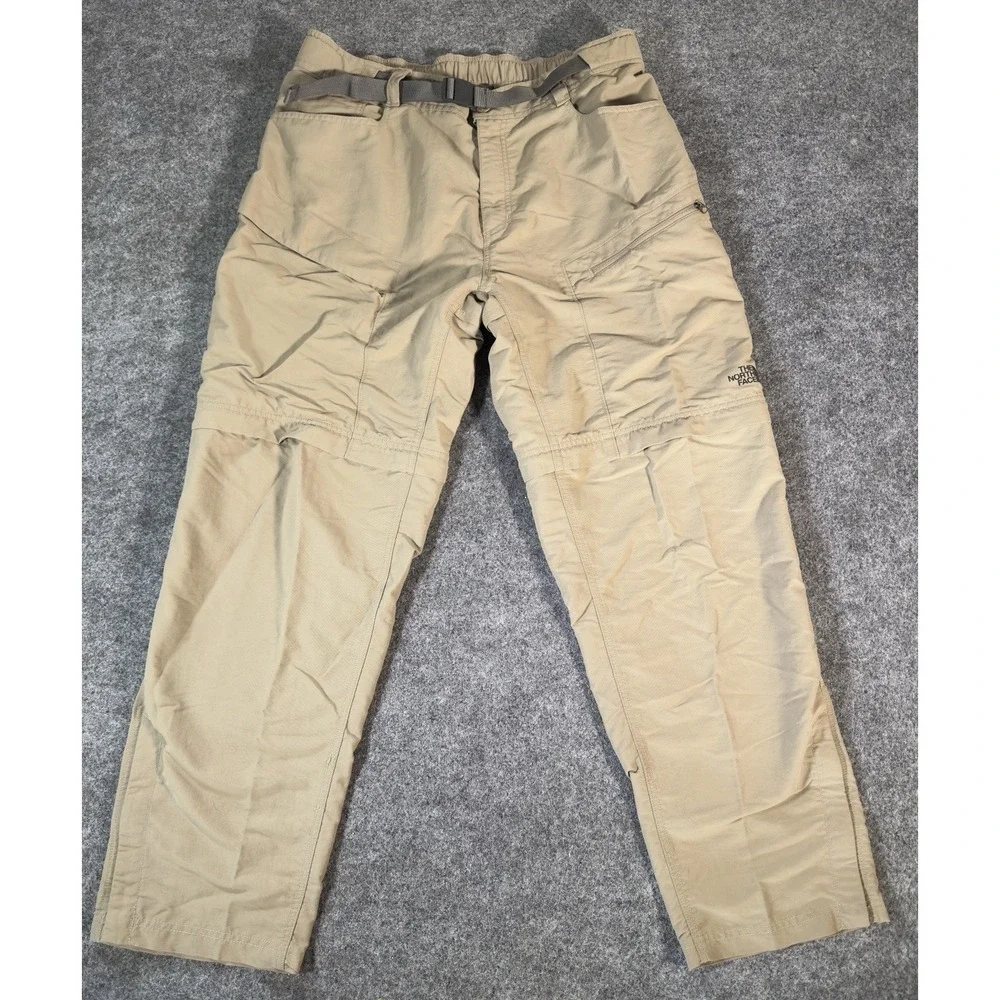 The North Face Men's L Convertible Zip-Off Hiking Pants Khaki Belted Outdoor